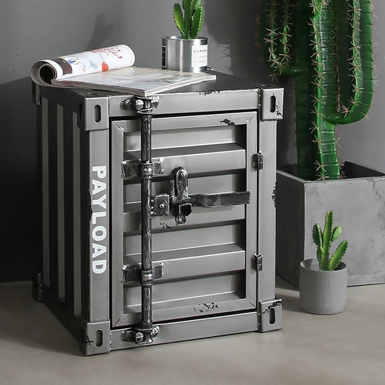 Industrial Nightstand with Mesh Shelf and X-Frame Sides