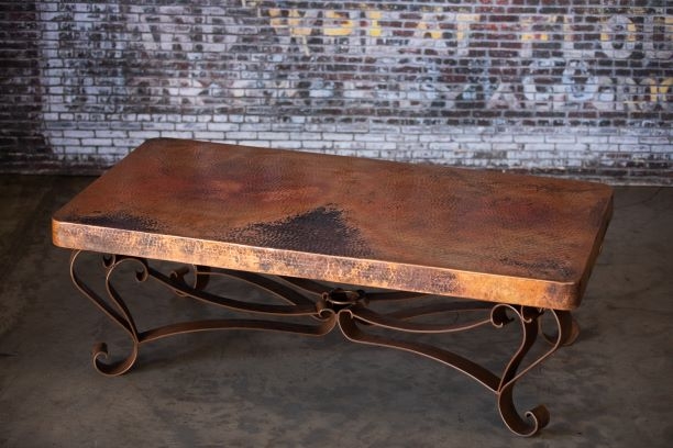 Industrial Rectangular Coffee Table Copper Top Slim Black Frame