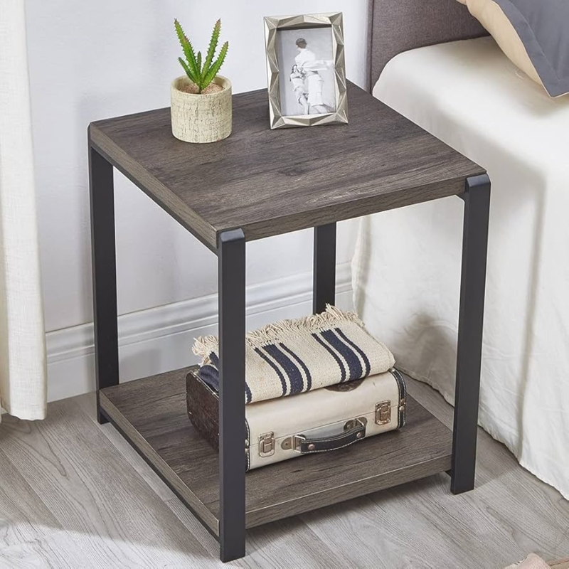 Industrial Rustic End Table, X-Brace Sides, Weathered Finish
