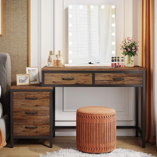 Industrial Rustic Vanity Desk with X-Brace Back