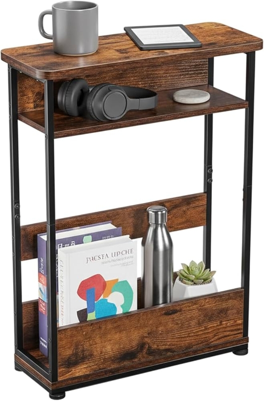 Industrial Style Side Table with Slim Profile and Three Tiers