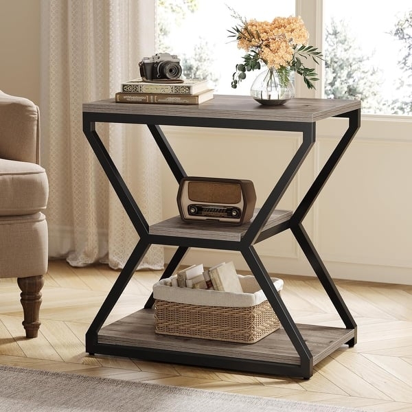 Industrial Three-Tier End Table Rectangular Silhouette Brown