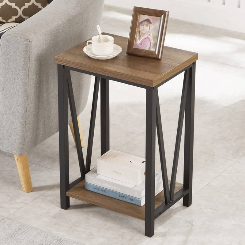 Industrial Two-Tier Side Table with X-Brace Sides