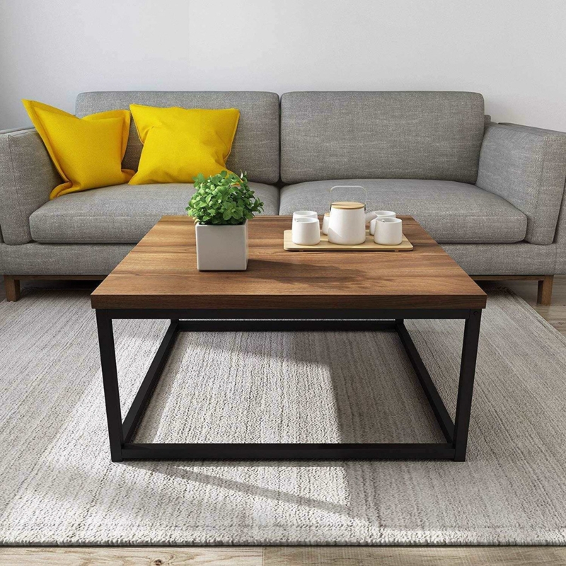Industrial Wood Nesting Coffee Tables Round Tops Black Iron Frame