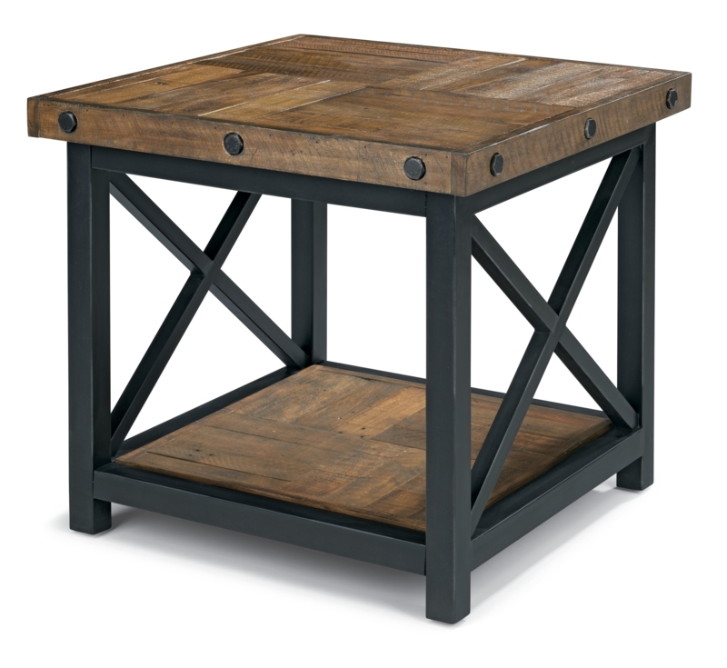 Industrial Wood Plank End Table: Rustic X-Frame Metal Base