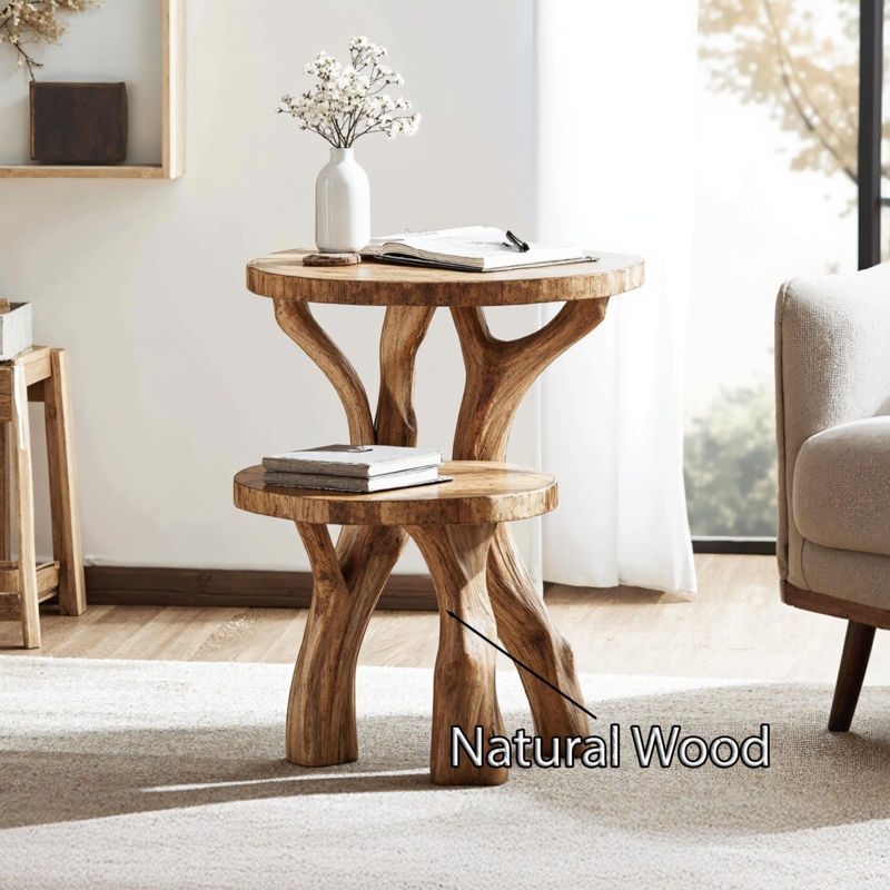Industrial Wood Slab End Table on Black Hairpin Legs