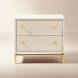 Ivory Nightstand with Pebbled Texture and Gold X-Stretcher Base