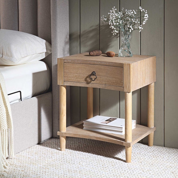 Japandi Fluted Nightstand with Concave Front and Gold Knob