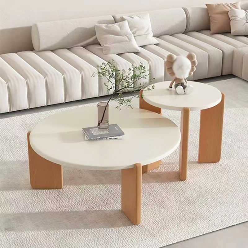 Japandi Style Nesting Coffee Tables Mixed Material Cream and Wood