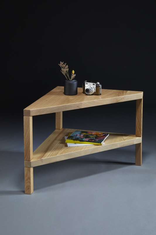 Japandi Style Solid Oak Triangular Side Table with Rounded Edges