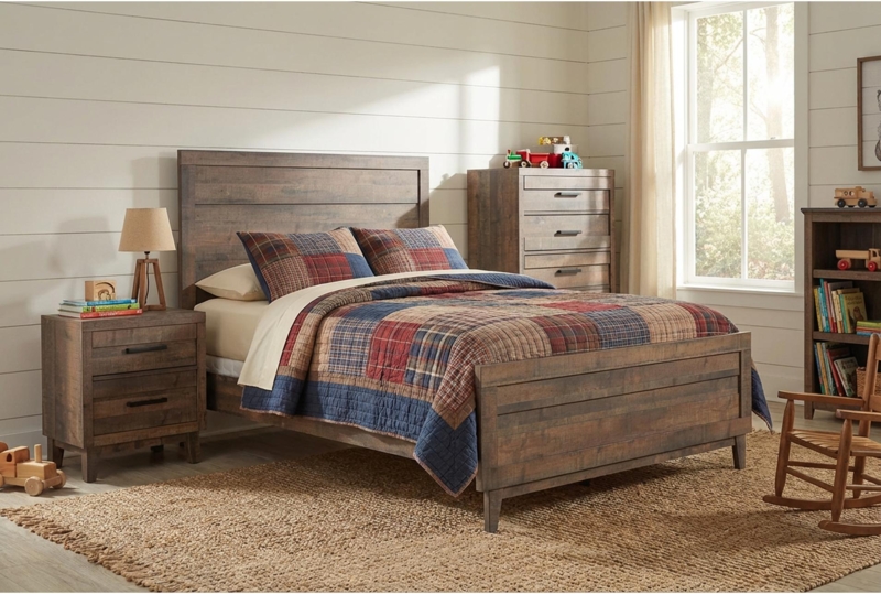 Japandi Wood Bed Cane Woven Headboard Modern Organic Style