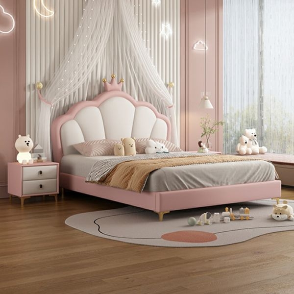 Kids Bed Dusty Pink Fabric with Rounded Headboard Modern Design