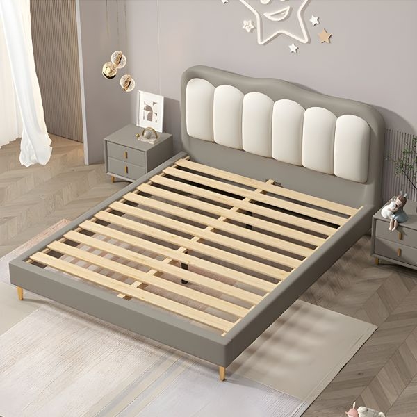 Kids Bed Gray Upholstered Fabric with Rounded Headboard Low Clearance