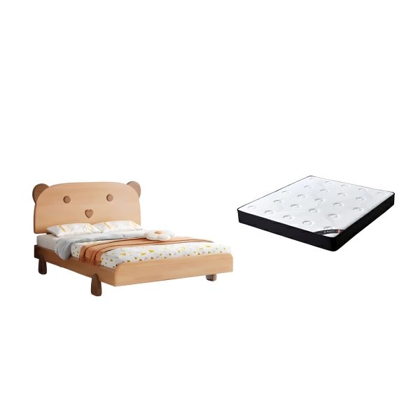 Kids Bed with Bear Shaped Headboard in Beech Wood Tone Finish