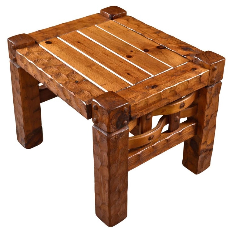 Knotty Pine End Table with Chunky Blocky Silhouette