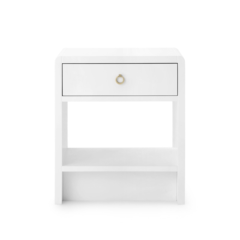 Lacquered Nightstand with Gold Ring Pulls Polished Furniture