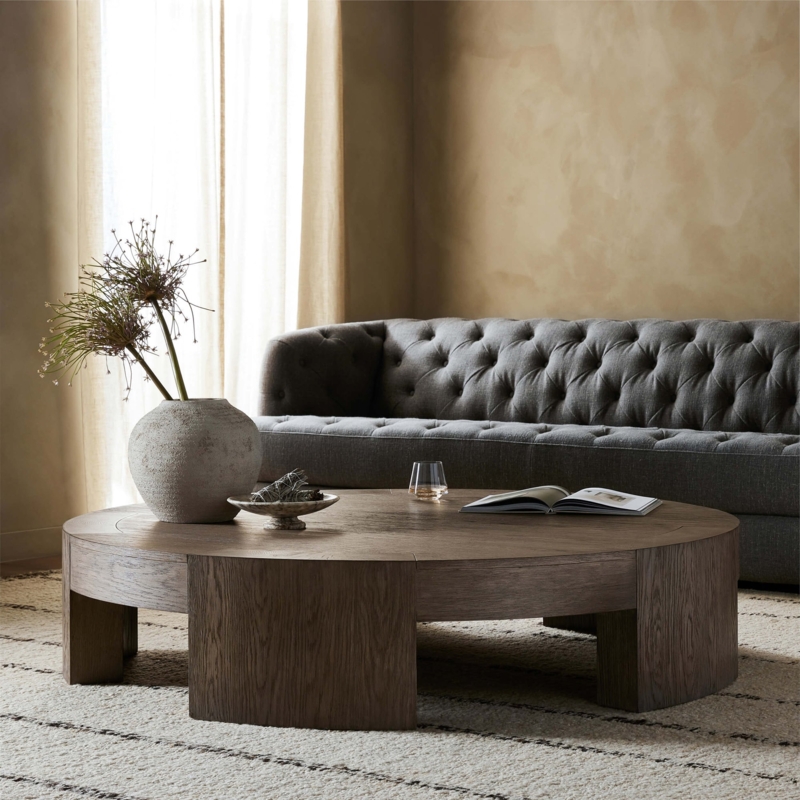 Large Round Coffee Table Pedestal Base Minimalist Matte Finish