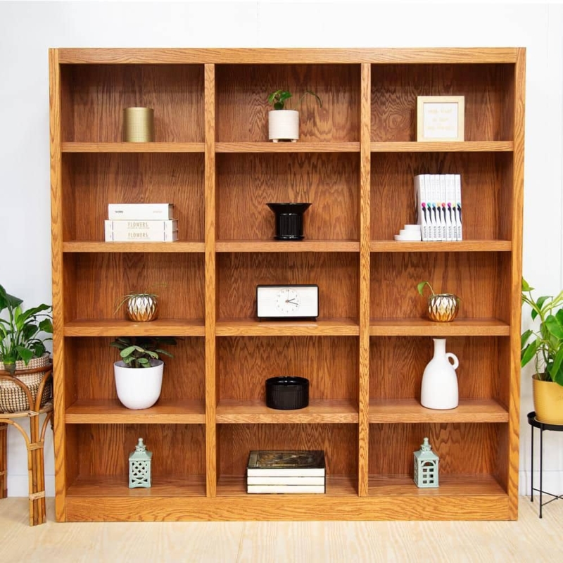 Large Standard Bookcase with 15-Shelf Capacity and Dry Oak Wood Finish