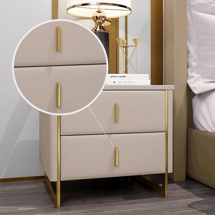Leather-Like Nightstand with Gold Tapered Legs