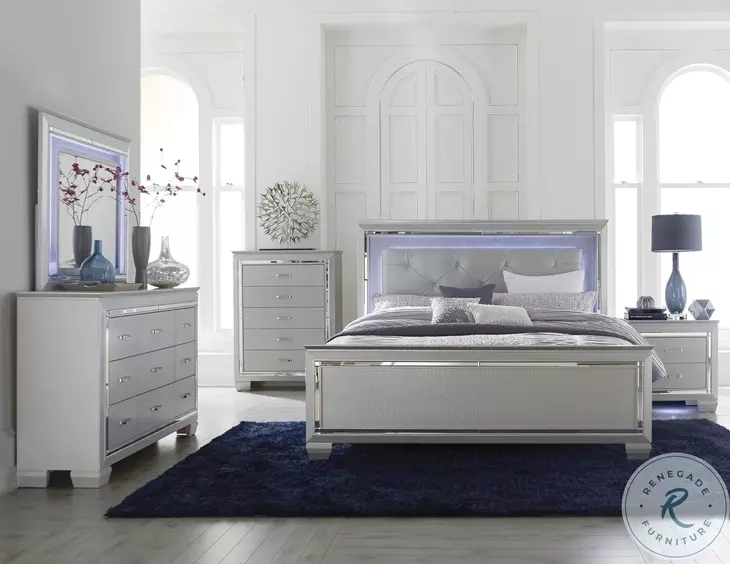 LED Panel Bed with Crystal Button Tufting and Metallic Finish