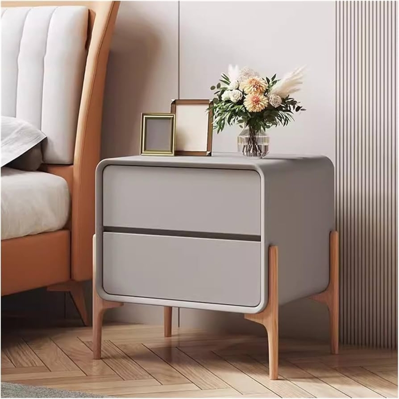 - LICONG-2019 Nightstands Minimalist Bedroom Nightstand Small  Bedside Wood Storage Cabinet with Double Drawers Bedside Table Pure Color  Rounded Edges Bedside Furniture(Light Gray,Medium)