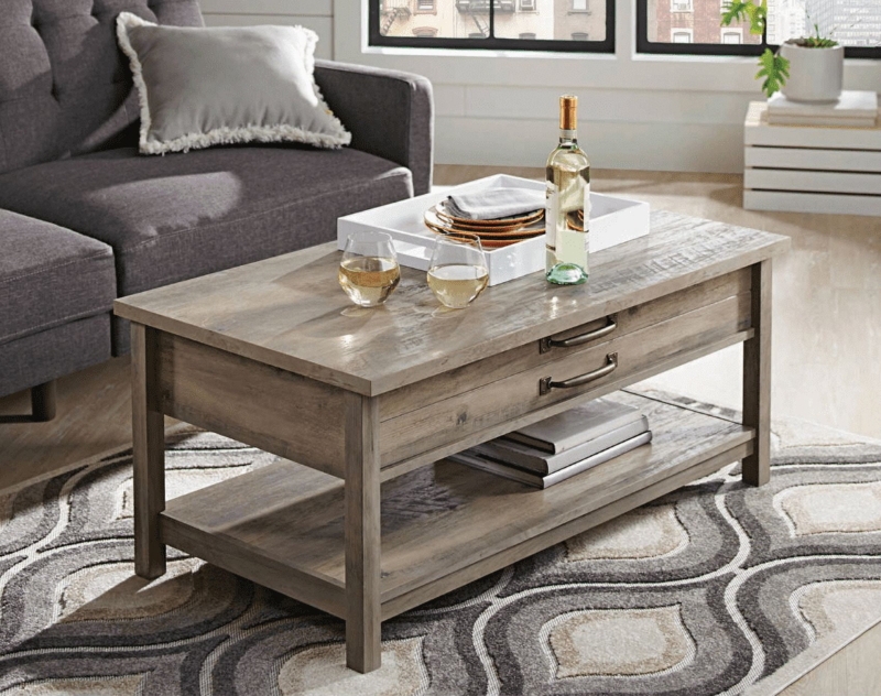 Lift-Top Coffee Table in Rustic Gray Finish with Hidden Storage
