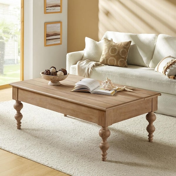 Lift Top Coffee Table with Storage Shelf, Natural Wood Scandinavian Style