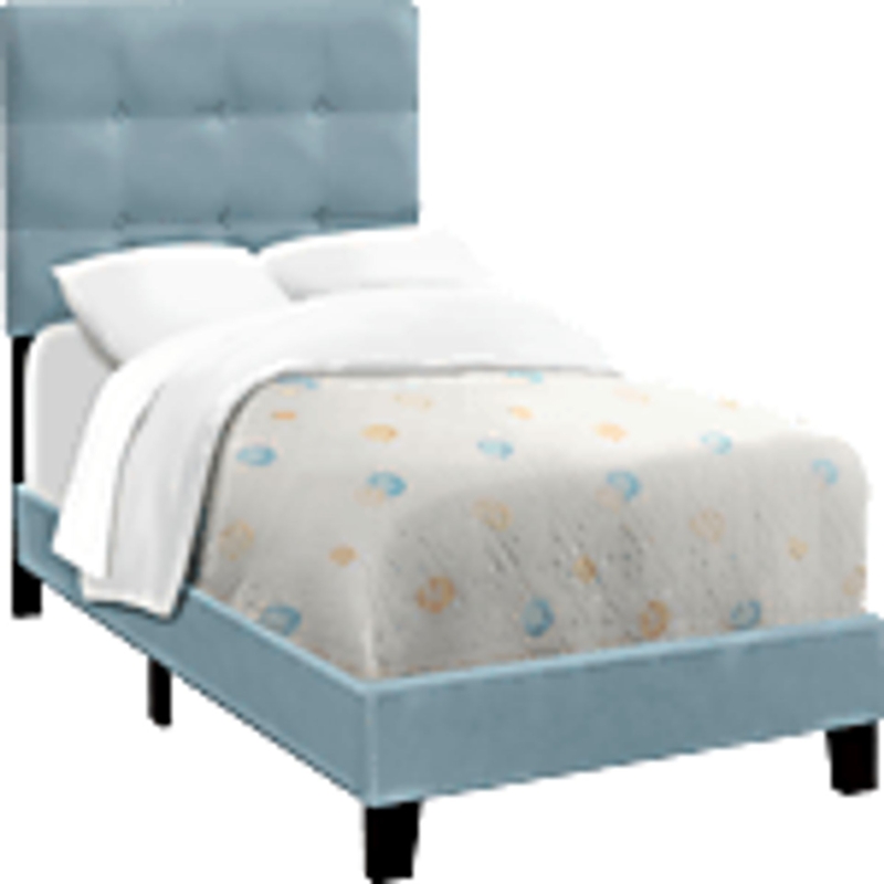 Light Blue Twin Bed Upholstered Vertical Channel Rounded Corners