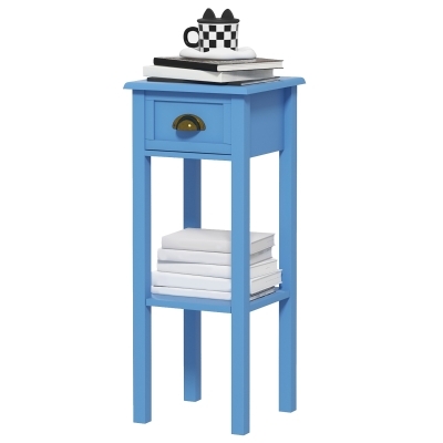 Light Blue Two-Tier Side Table with Drawer & Shelf
