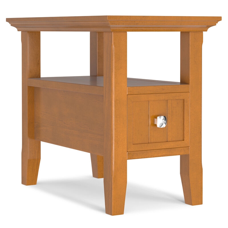 Light Brown Slim Accent Table with Drawer and Narrow Width