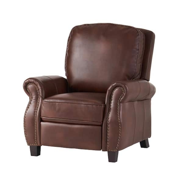 Light Brown Traditional Recliner Chair with Nailhead Trim