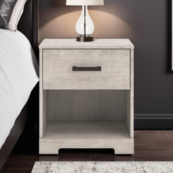Light Gray Nightstand with Single Drawer and Open Lower Shelf