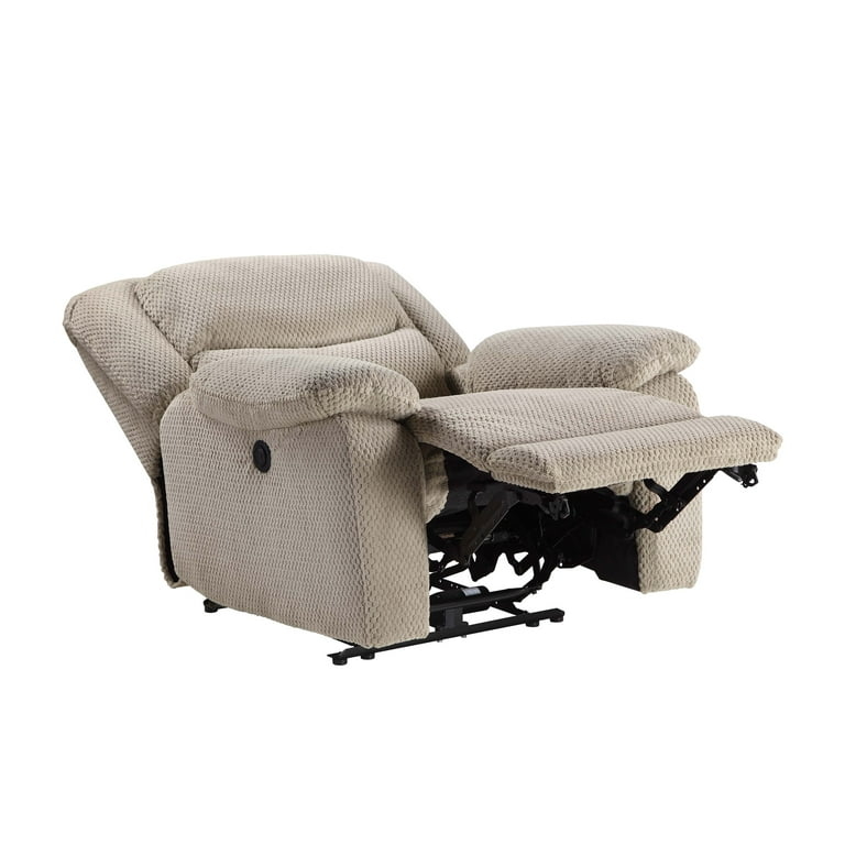 Light Grey Power Recliner with Segmented Cushions and Woven Texture