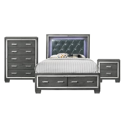 Light Oak Bedroom Set Upholstered Bed Panels Transitional Furniture