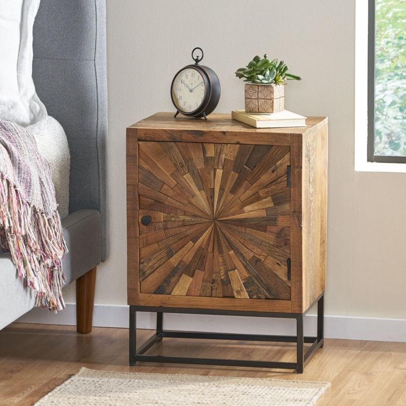 Light Oak Nightstand: 3 Woven Rattan Drawers with Round Knobs