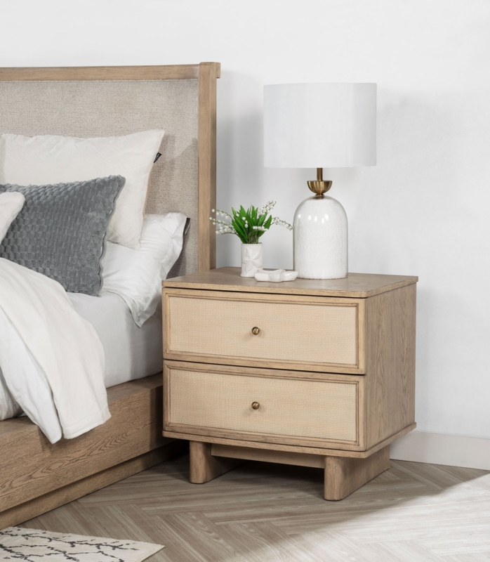 Light Oak Nightstand with Integrated Pulls, Minimalist