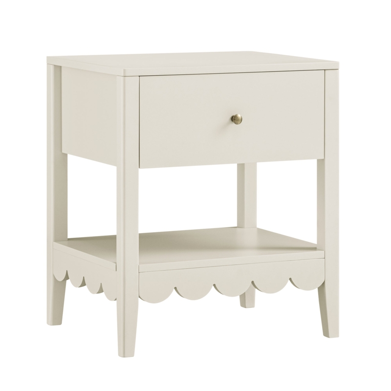Light Sand Nightstand with Scalloped Edge and Tonal Knob Detail