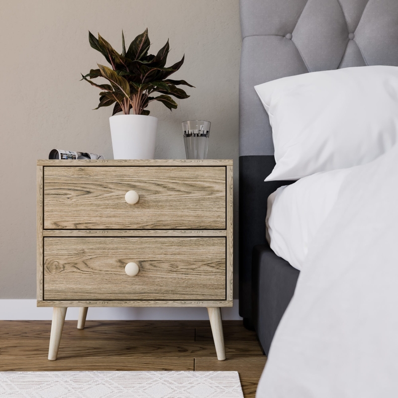 Light Wood Nightstand Rectangular Cutout Handles Scandinavian Bedside