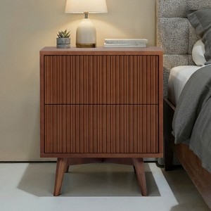 Light Wood Nightstand with Fluted Handle-Free Drawers