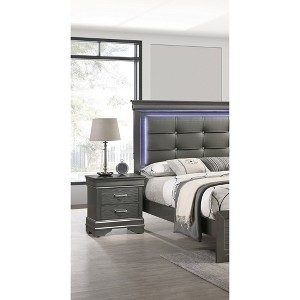 Light Wood Nightstand with Two Drawers and Slim Gold Handles