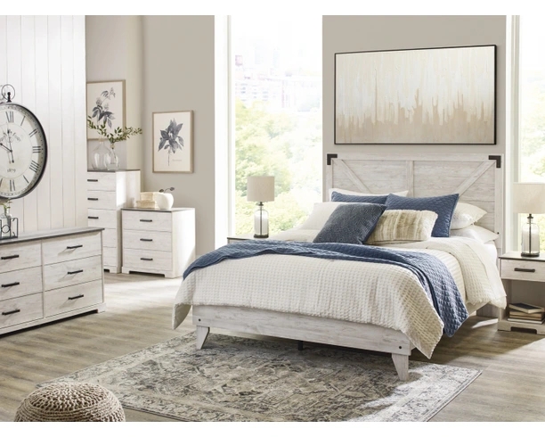 Light Wood Queen Bed with Slats and Matching Nightstands