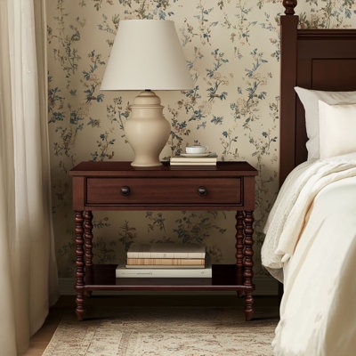 Light Wood Spindle Nightstand with Bobbin Legs and Open Shelf