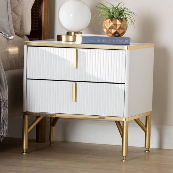Lilac Nightstand with Gold Geometric Base and Slim Pulls