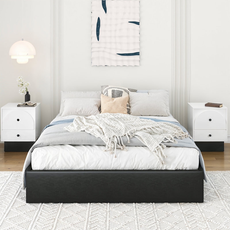 Linen-Look Upholstered Storage Bed in Dark Gray with Drawers