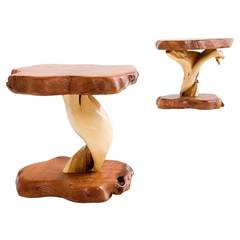 Live Edge Redwood End Table With Twisted Juniper Log Base