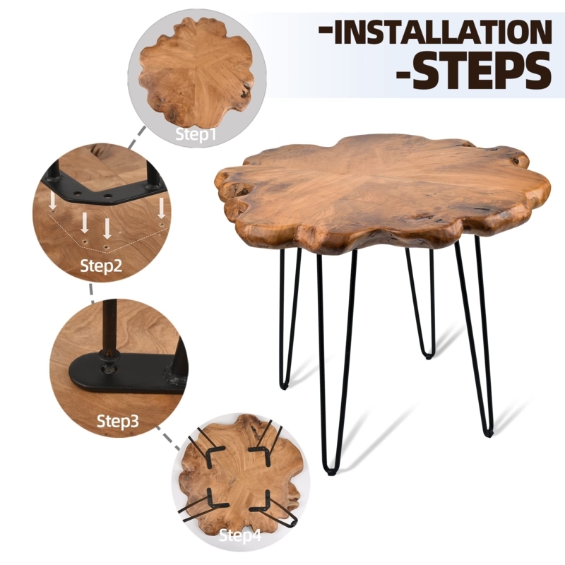 Live Edge Side Table Tripod Base Thick Slab Modern Rustic