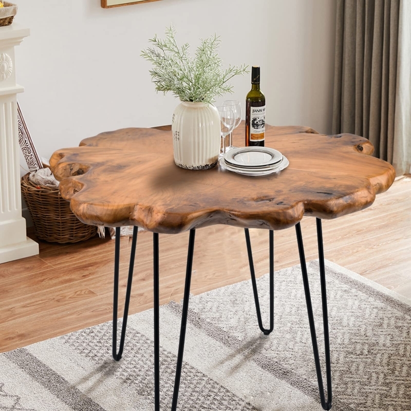 Live Edge Side Table V-Shaped Base Industrial Accent