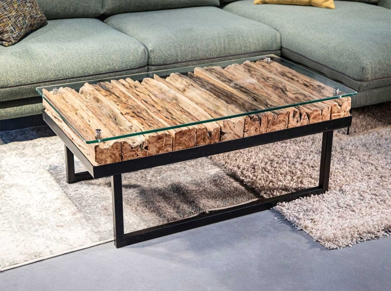 Live Edge Wood Coffee Table with Black Metal Sled Legs