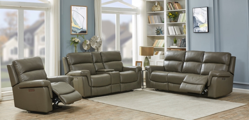 Living Room Set Power Reclining with Contrast Stitching in Charcoal