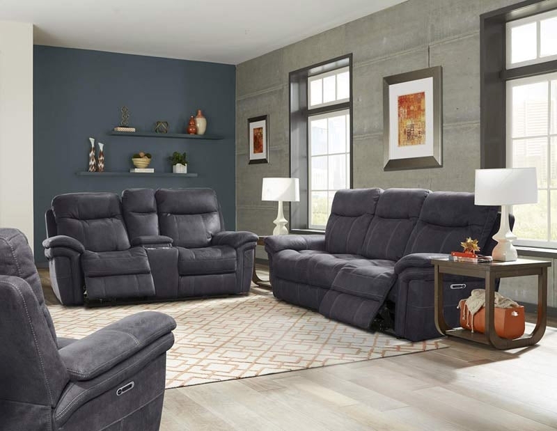Living Room Set Three Piece Power Reclining with Console in Charcoal